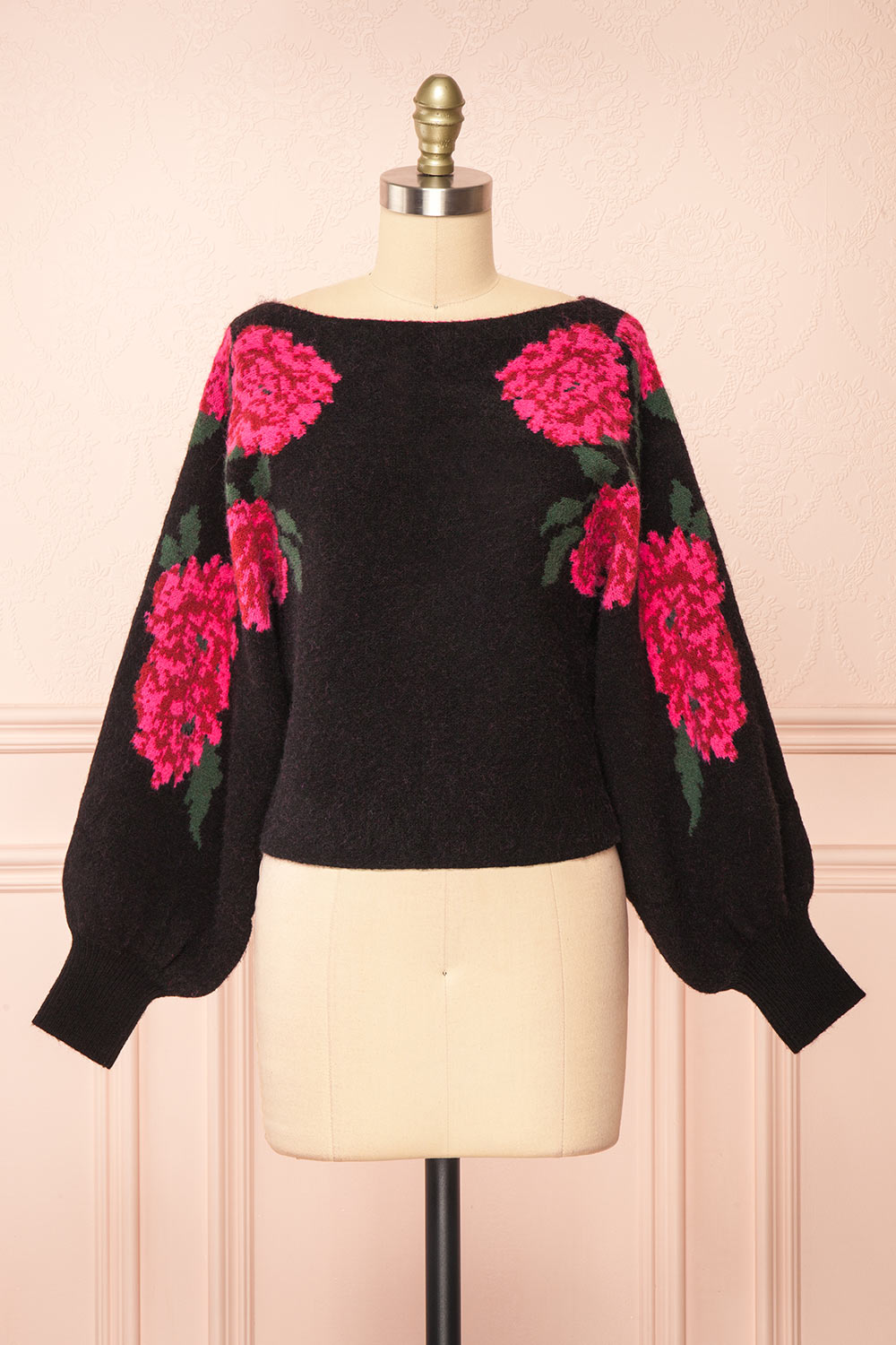 Hargeisa Black Knit Sweater w/ Boat Neckline | Boutique 1861 front view