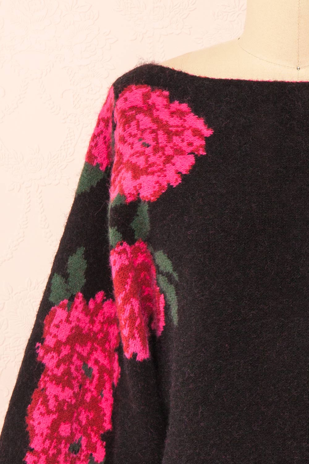 Hargeisa Black Knit Sweater w/ Boat Neckline | Boutique 1861 front close-up