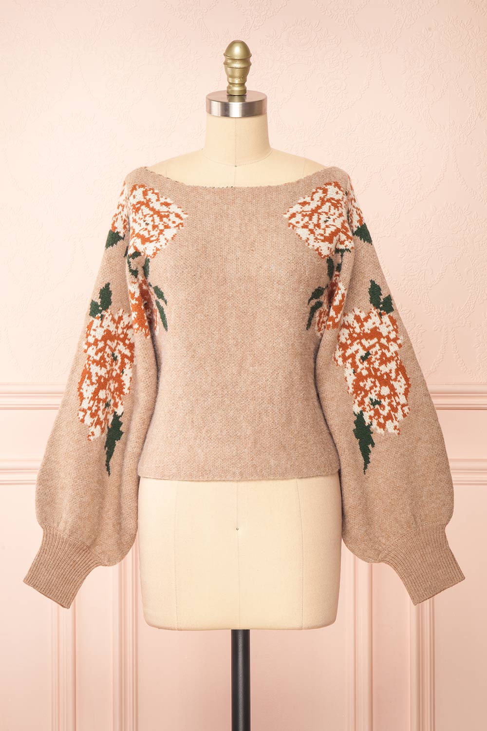 Hargeisa Taupe Knit Sweater w/ Boat Neckline | Boutique 1861 front view