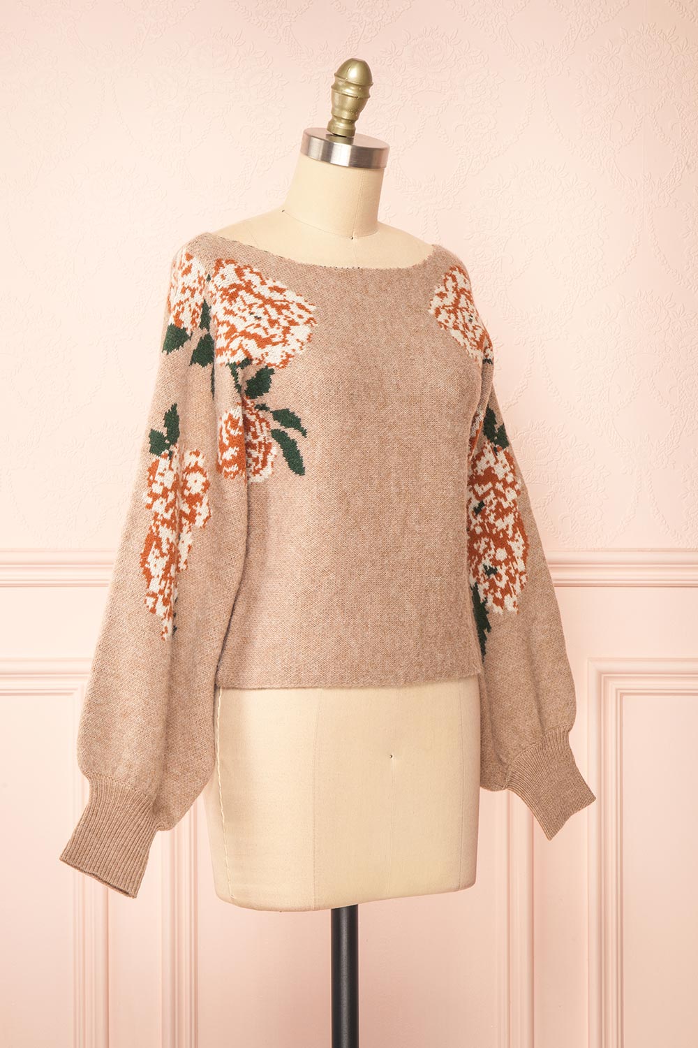 Hargeisa Taupe Knit Sweater w/ Boat Neckline | Boutique 1861  side view 