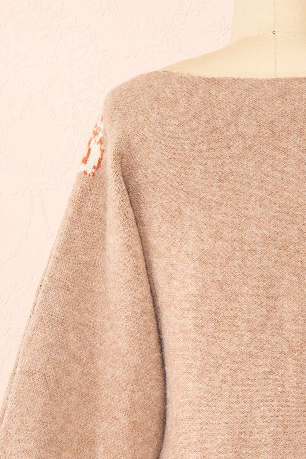 Hargeisa Taupe Knit Sweater w/ Boat Neckline | Boutique 1861  back close-up