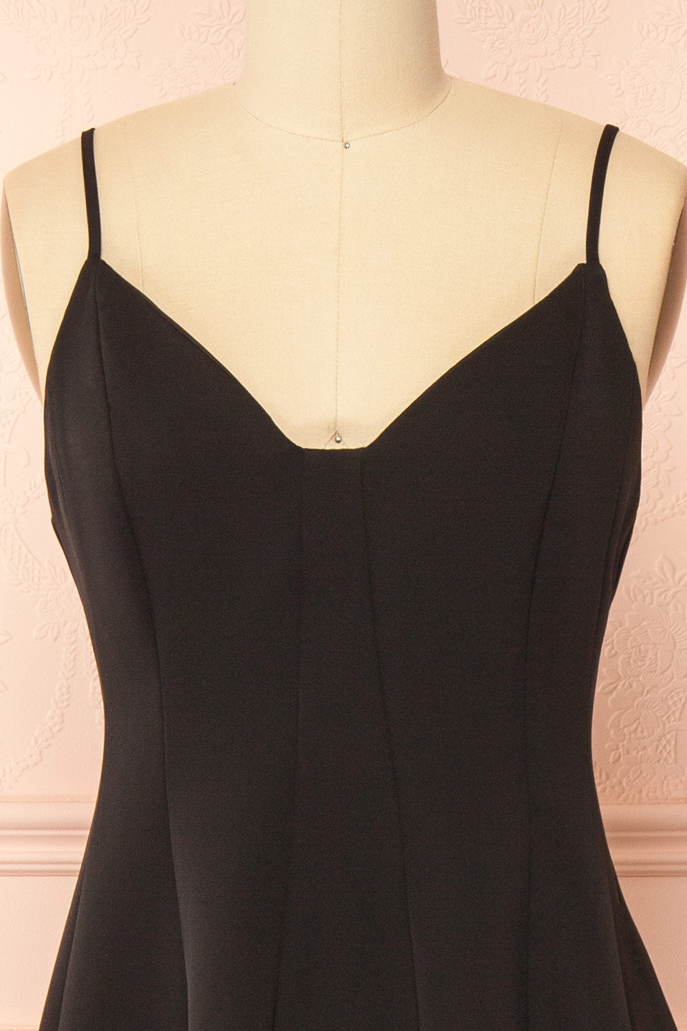 Hariette Black A-Line Midi Dress with V-Neck | Boutique 1861 front