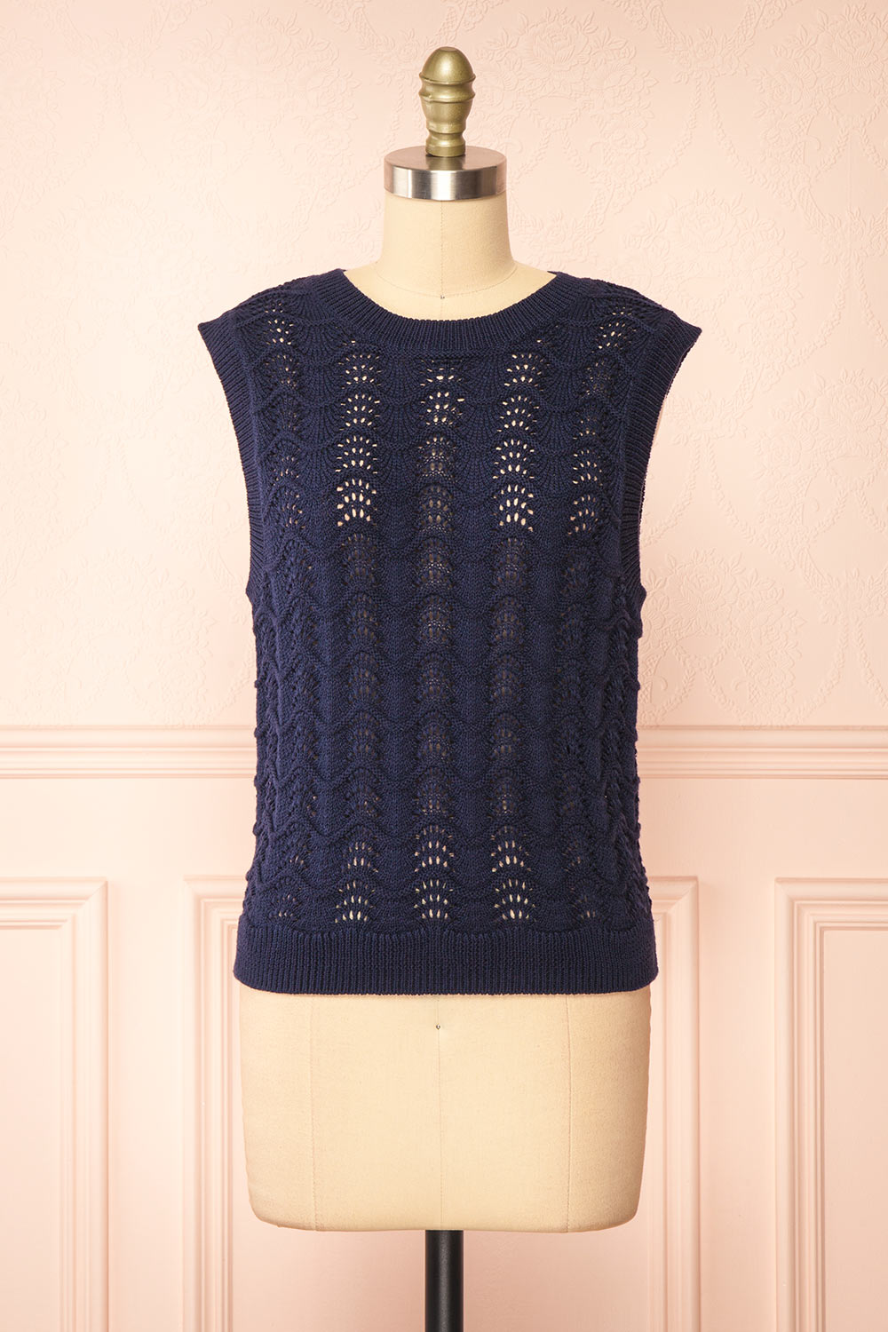 Harim Navy Openwork Knit Sweater Vest | Boutique 1861 front view