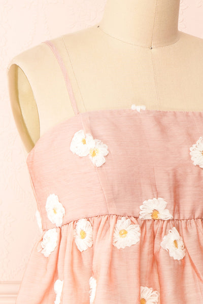 Haure Ruffled Pink Floral Crop Top | Boutique 1861 side close-up