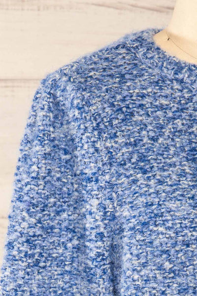 Hautmont Blue Round Collar Knitted Sweater | La petite garçonne side close-up