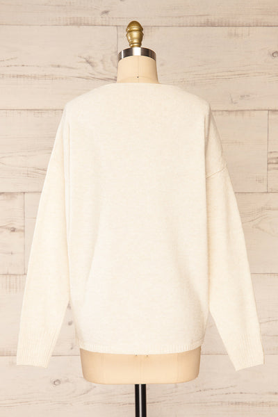 Havre Ivory Soft Knit V-Neck Sweater | La petite garçonne  back view