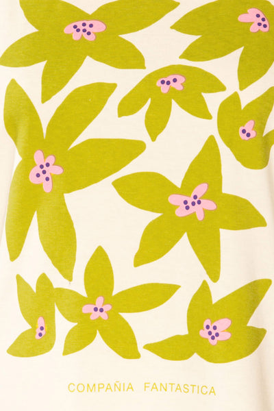 Haworth Beige T-Shirt w/ Green & Pink Flowers | La petite garçonne fabric