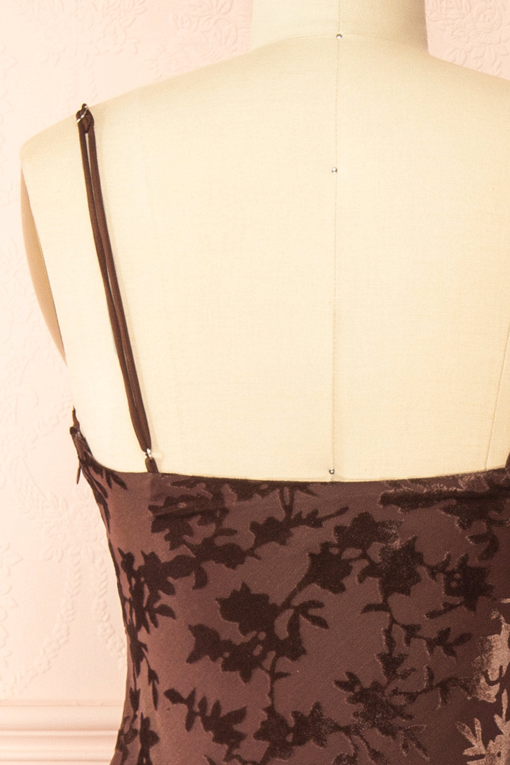 Haylin Brown Velvet Floral Fitted Maxi Dress | Boutique 1861 back