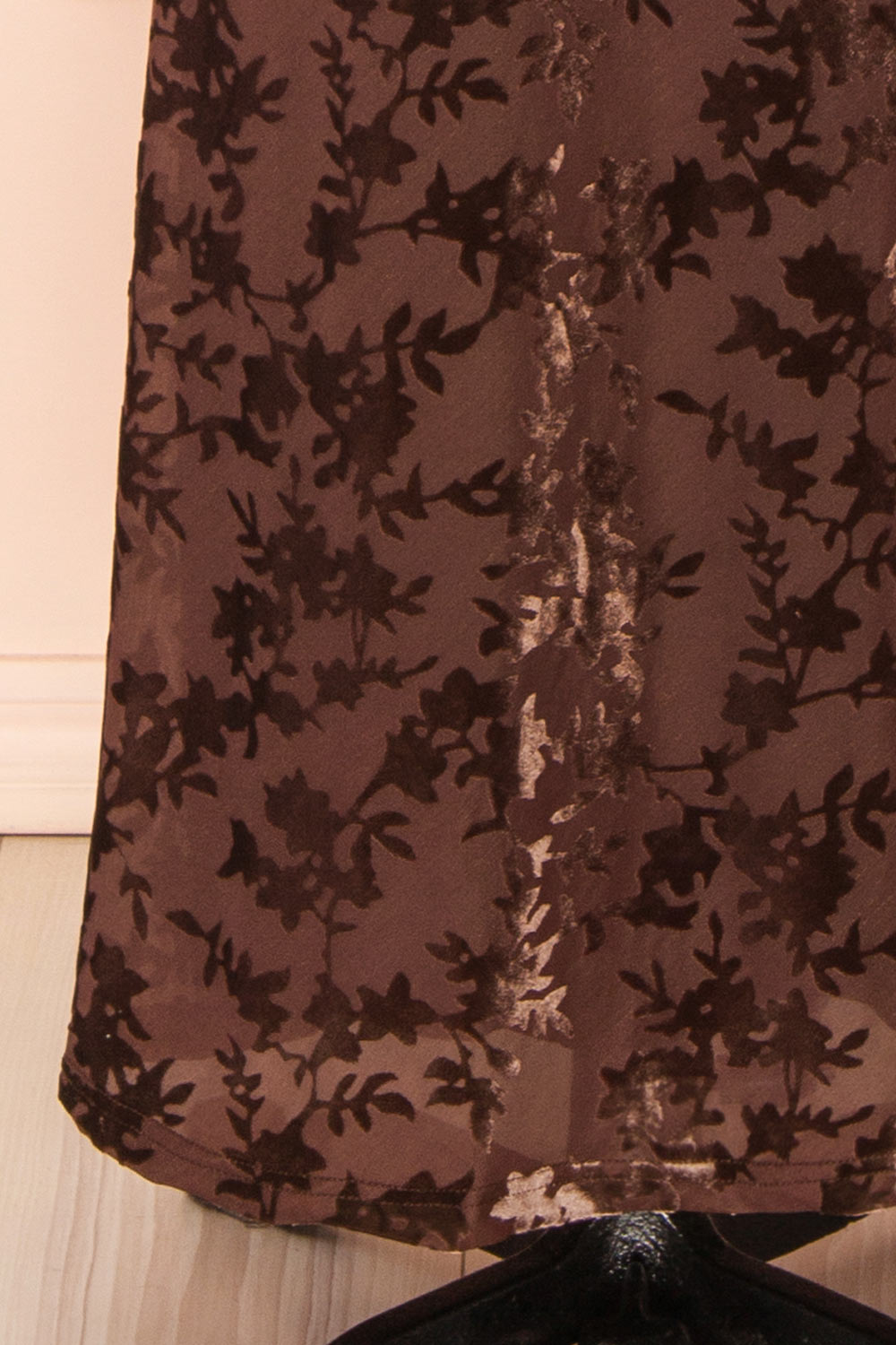 Haylin Brown Velvet Floral Fitted Maxi Dress | Boutique 1861 bottom 