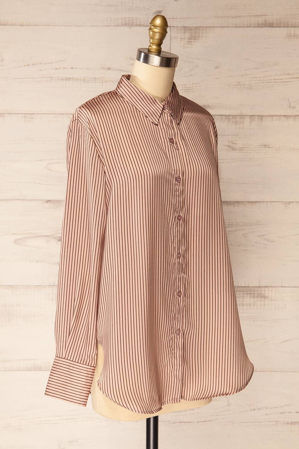 Hazro Silky Taupe Striped Shirt | La petite garçonne side view