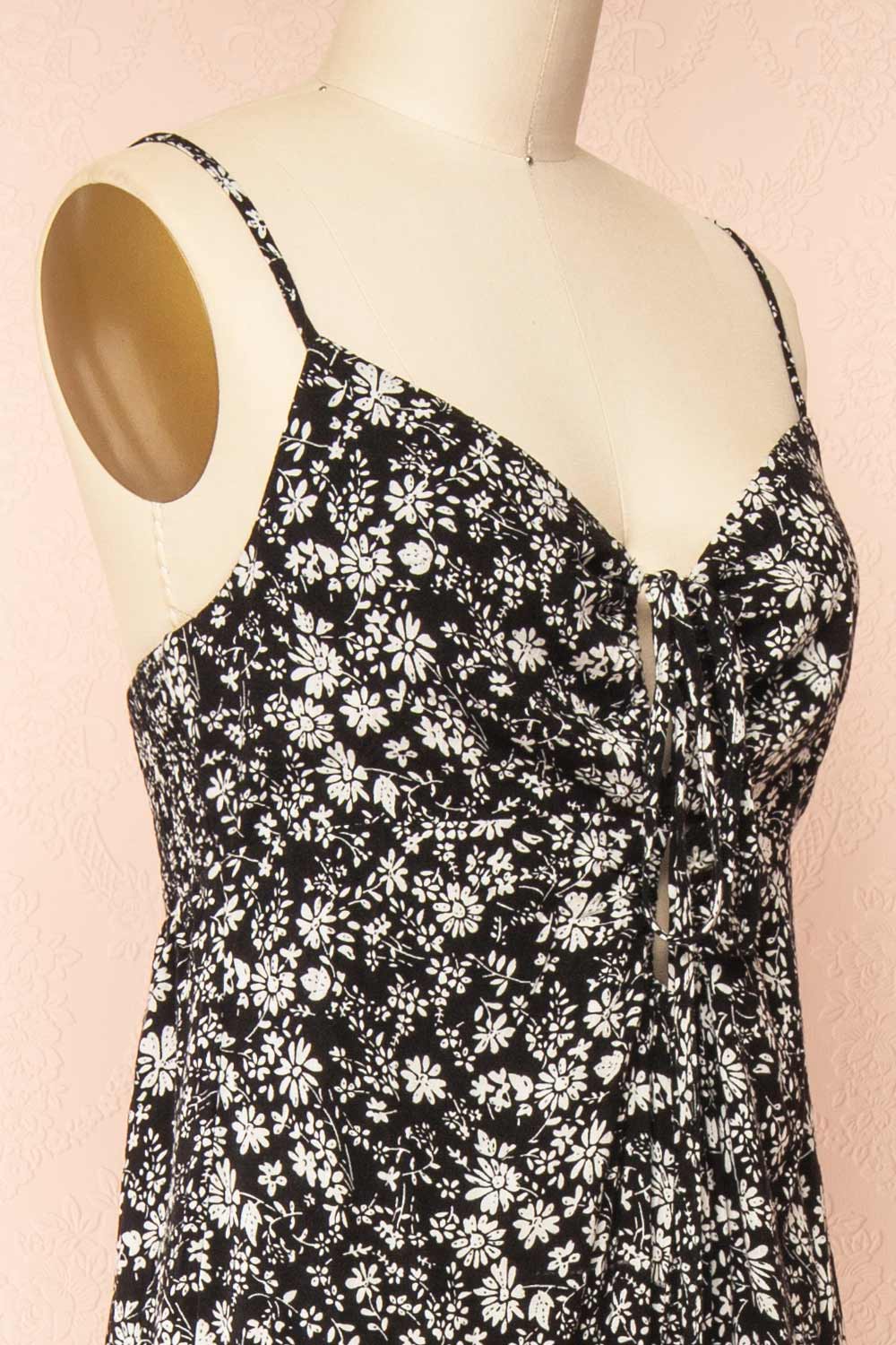 Hecate Black Jumpsuit w/ White Floral Motif | Boutique 1861 side