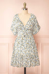 Heina Short Blue Floral Dress w/ Puffy Sleeves | Boutique 1861 front view