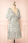 Heina Short Blue Floral Dress w/ Puffy Sleeves | Boutique 1861 side view