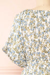 Heina Short Blue Floral Dress w/ Puffy Sleeves | Boutique 1861 back close-up