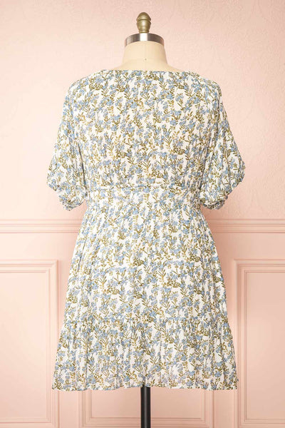 Heina Short Blue Floral Dress w/ Puffy Sleeves | Boutique back plus size