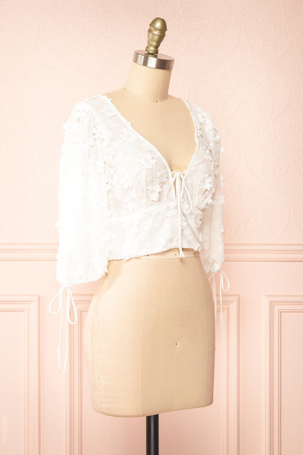 Helaine Cropped Top w/ Floral Embroidery | Boutique 1861 side view