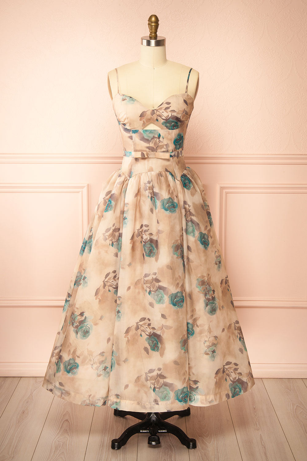Helenia Long Floral Dress with Sweetheart Neckline | Boutique 1861 front view