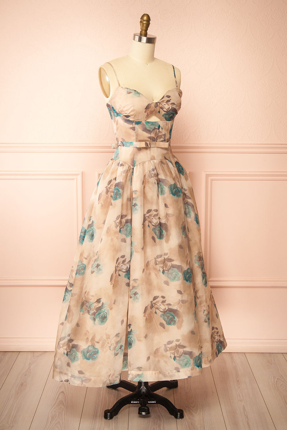 Helenia Long Floral Dress with Sweetheart Neckline | Boutique 1861 side view 