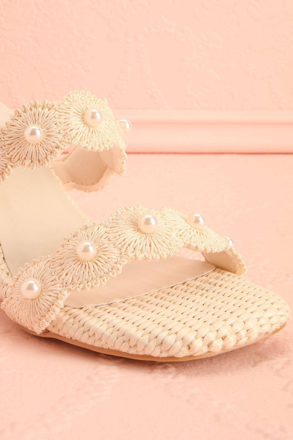 Helenna | Heeled Sandals with Floral Straps and Pearls