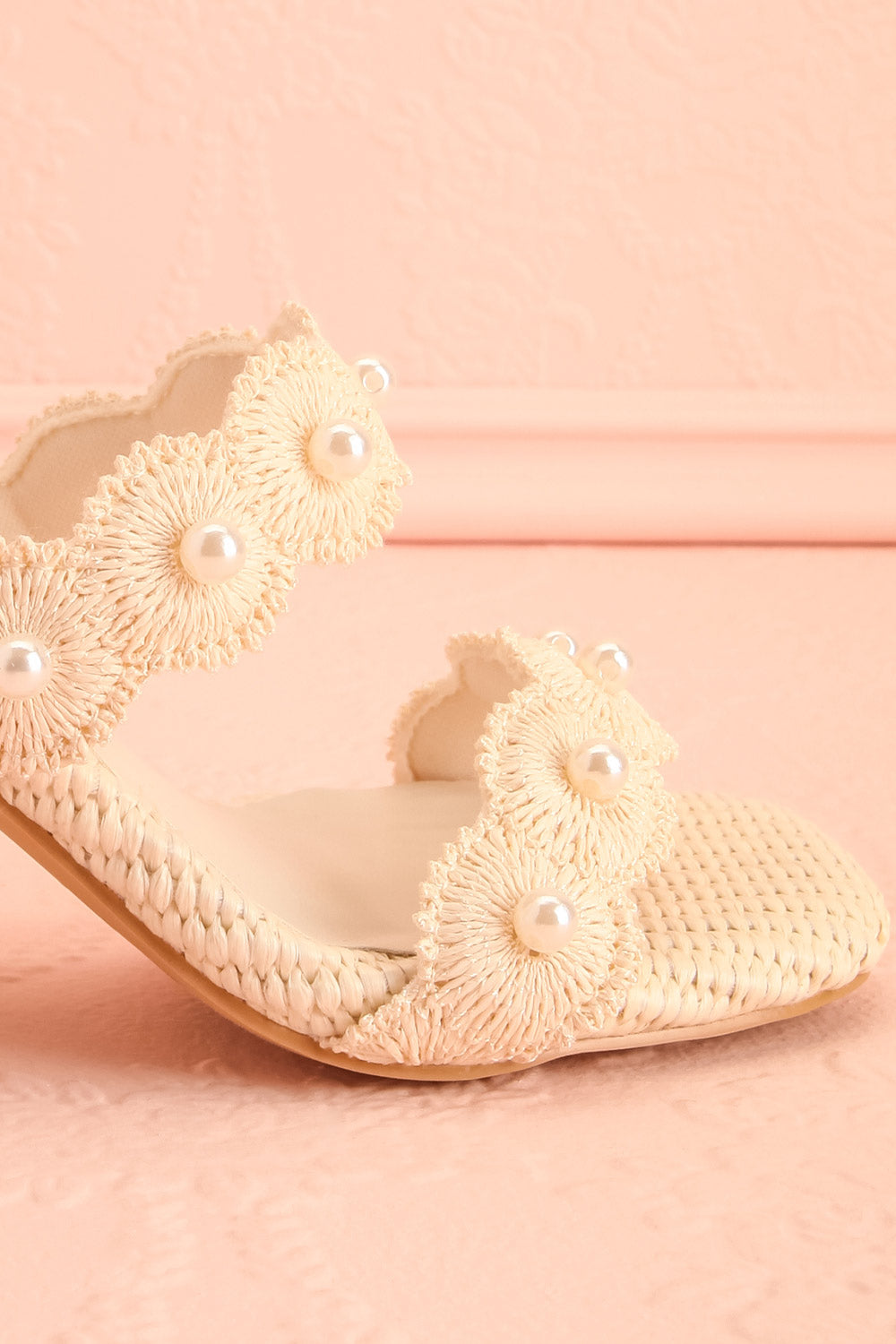 Helenna | Heeled Sandals with Floral Straps and Pearls