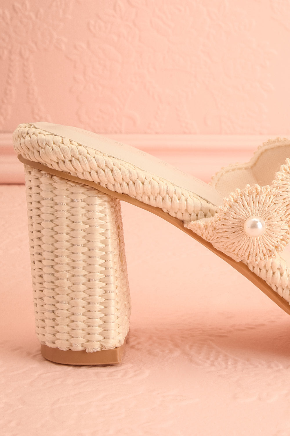 Helenna | Heeled Sandals with Floral Straps and Pearls