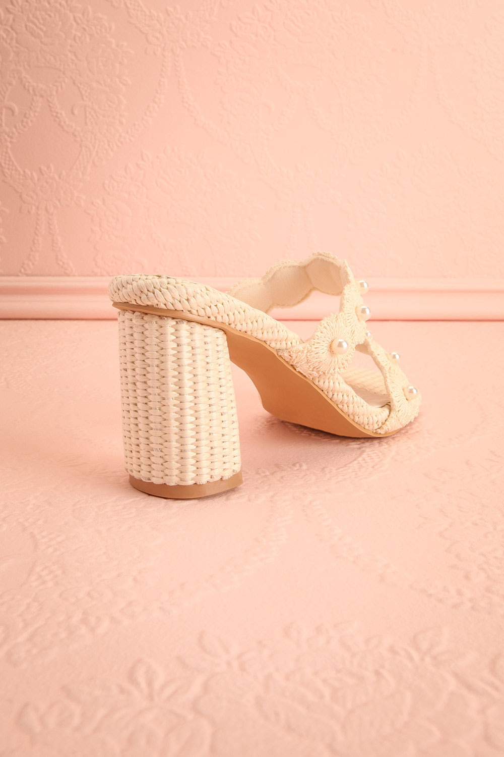 Helenna | Heeled Sandals with Floral Straps and Pearls