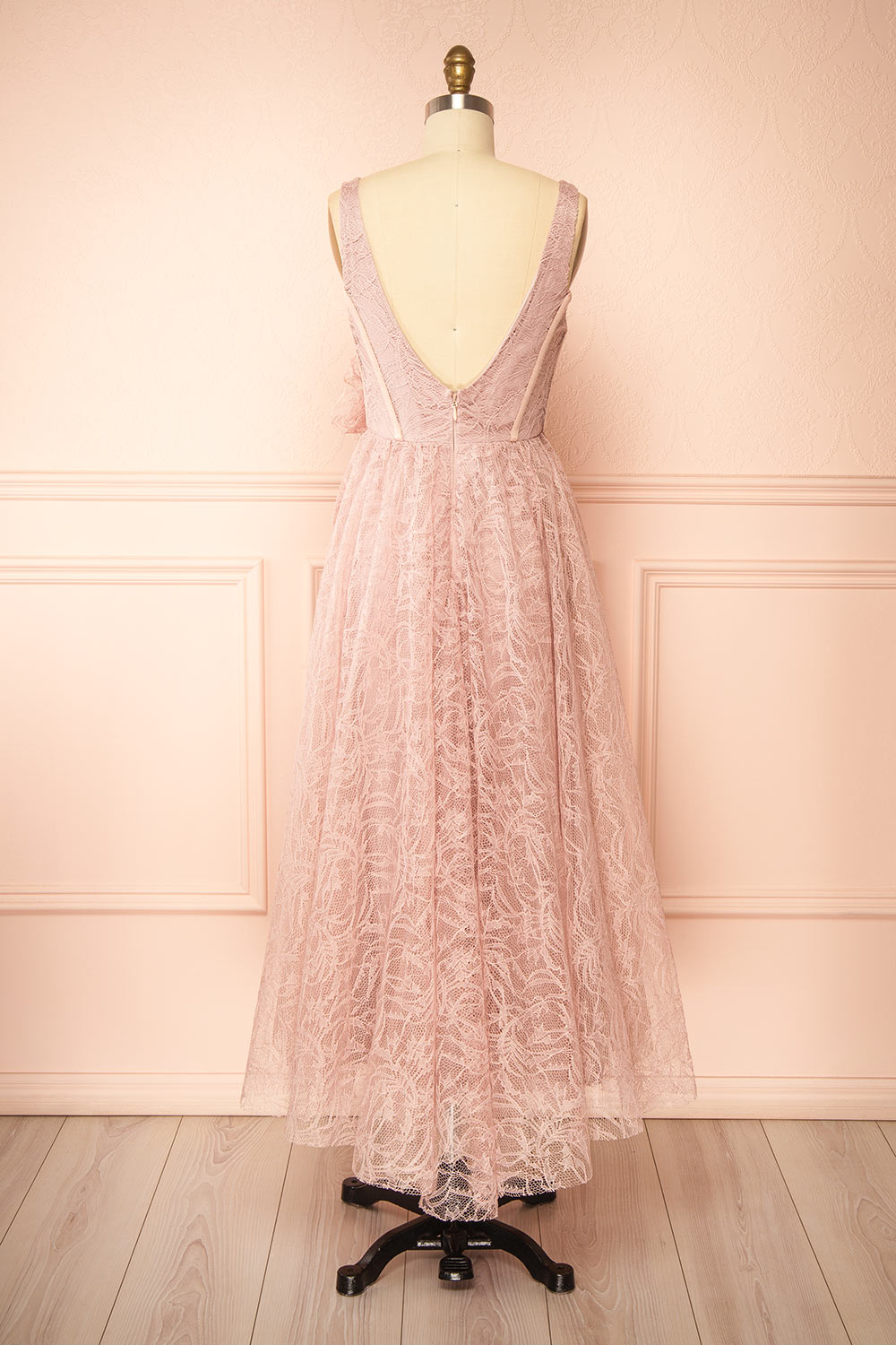 Hellis Pink Midi Dress with 3D Flower | Boutique 1861 back view