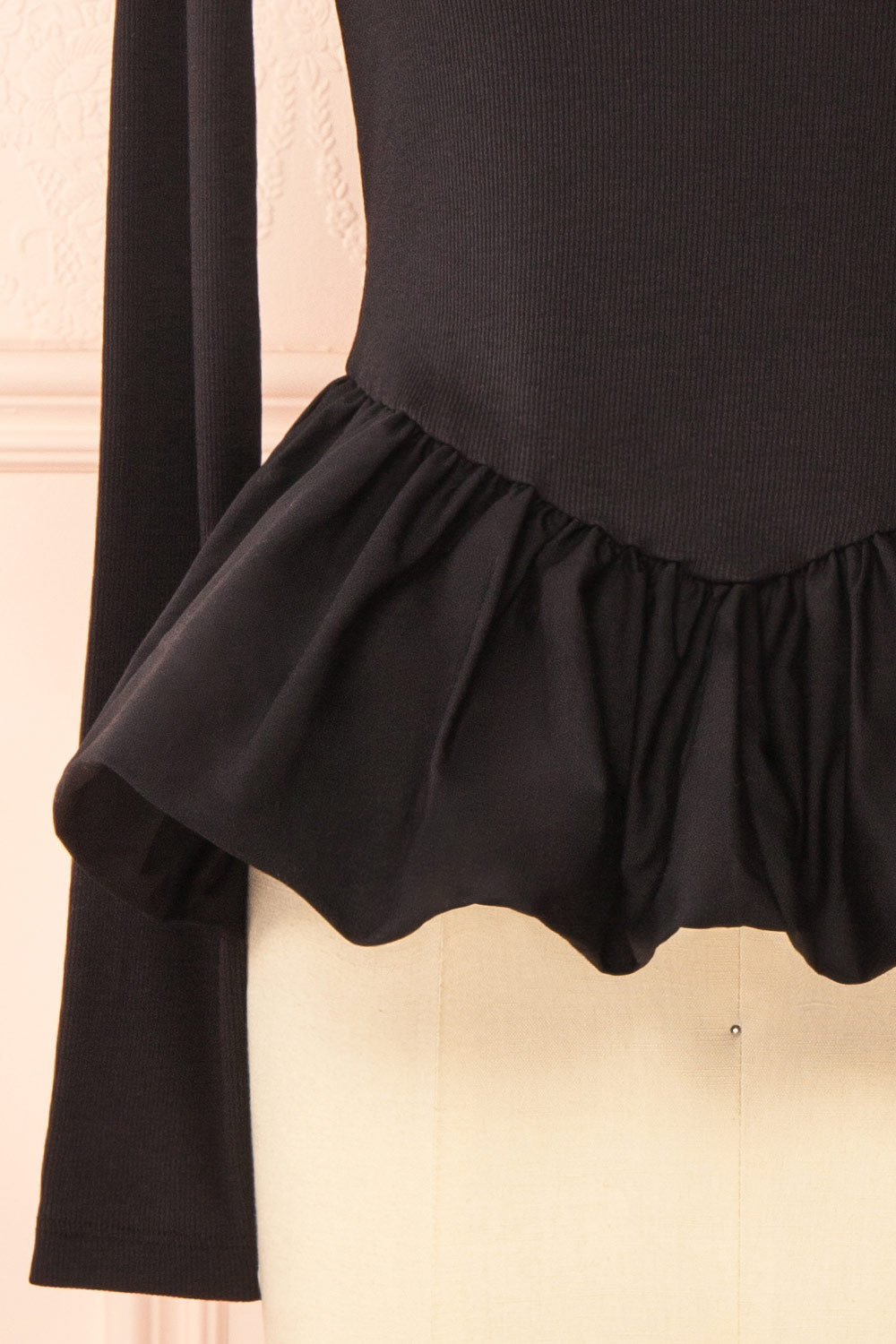 Henrieta Black Fitted Top with Peplum | Boutique 1861 sleeve