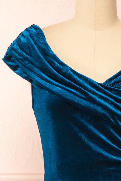 Hesperia Teal Velvet Midi Dress | Boutique 1861 front close-up