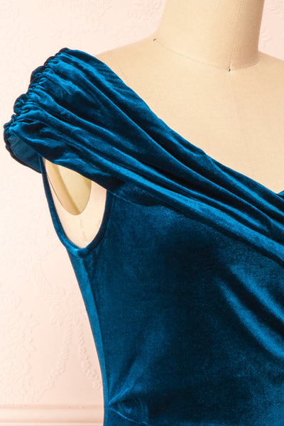 Hesperia Teal Velvet Midi Dress | Boutique 1861 side close-up
