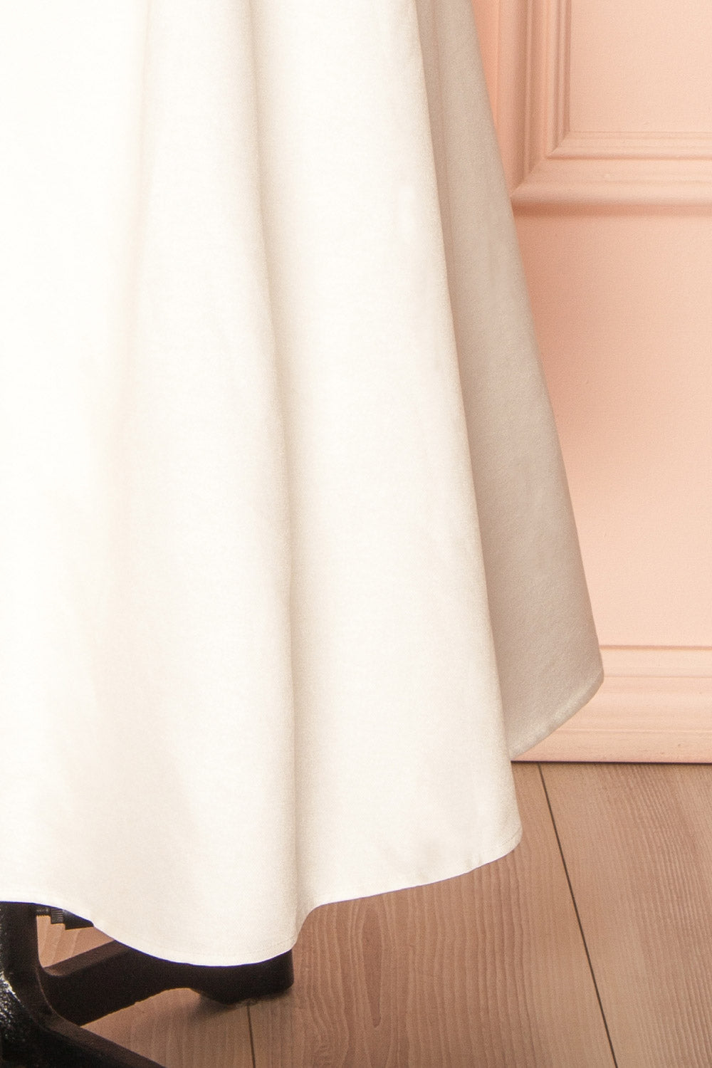 Hestiane Ivory Maxi A-Line Dress | bottom right ruffle view