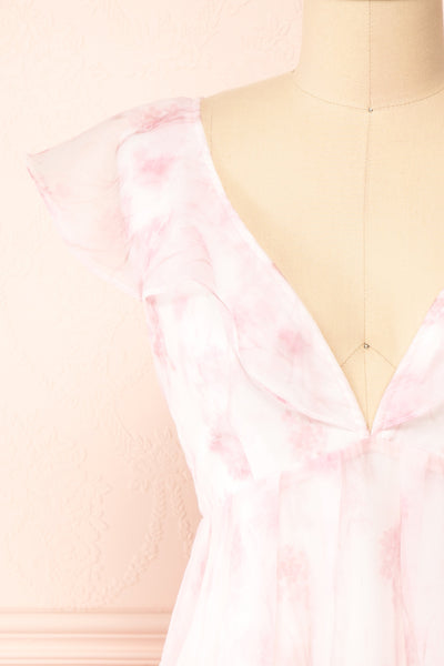 Hevenleigh Pink Short Tiered Dress w/ Ruffles | Boutique 1861 front close-up