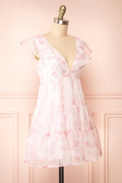 Hevenleigh Pink Short Tiered Dress w/ Ruffles | Boutique 1861 side view