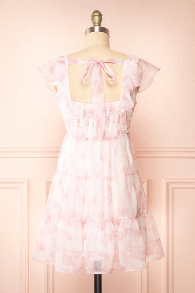Hevenleigh Pink Short Tiered Dress w/ Ruffles | Boutique 1861 back view