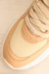 Hevye Beige Lace-Up Sneakers w/ Faux Fur | La petite garçonne flat close-up