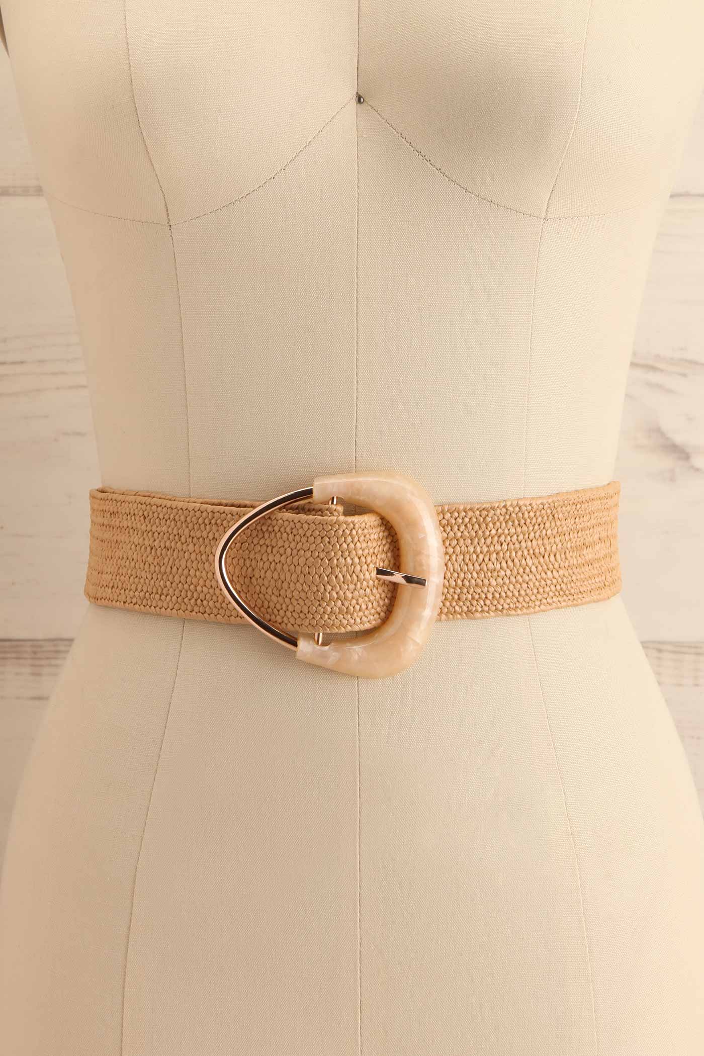 Hickory | Beige Woven Elastic Belt with Marble Resin Buckle