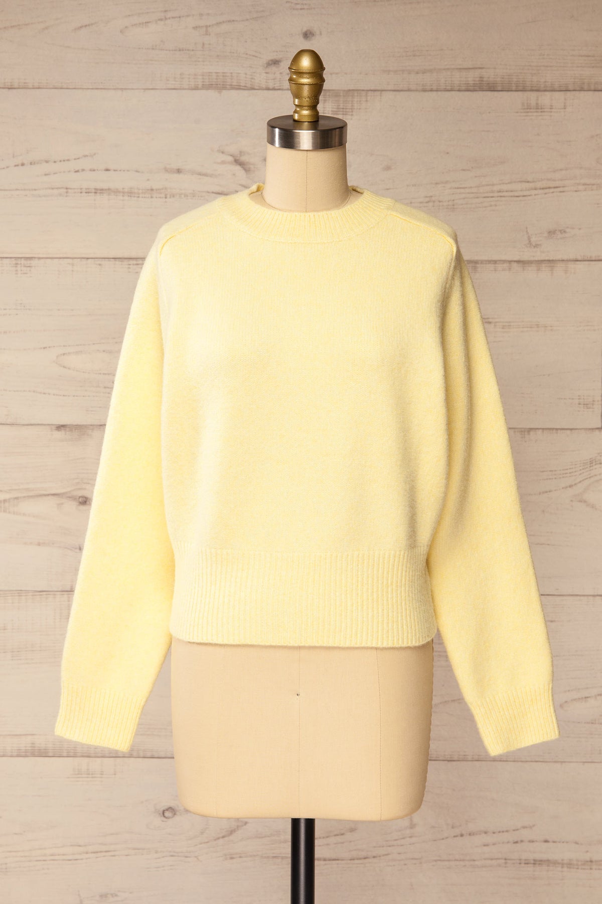 front view of Hildrade Yellow Cropped Knit Sweater at  La petite garçonne