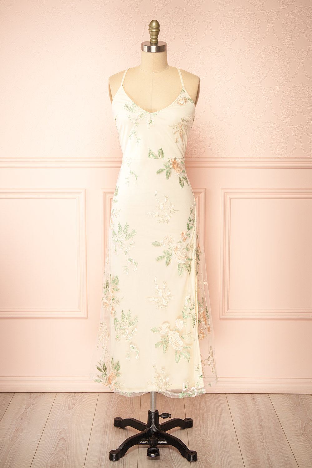 Hildred Embroidered Midi Dress w/ Open Back | Boutique 1861 front view