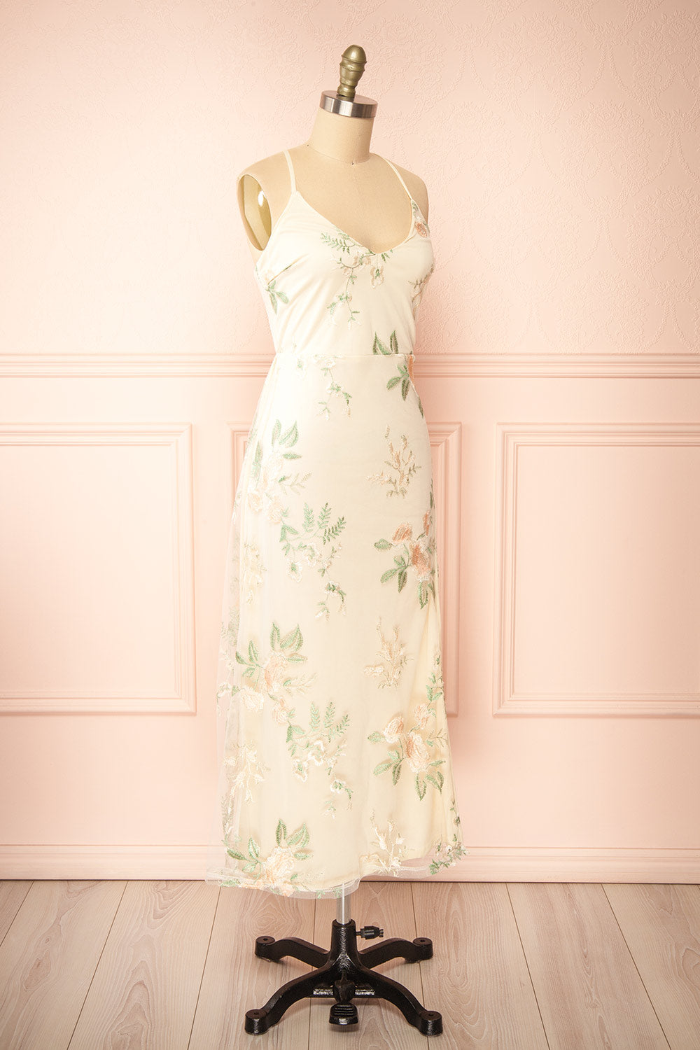 Hildred Embroidered Midi Dress w/ Open Back | Boutique 1861  side view