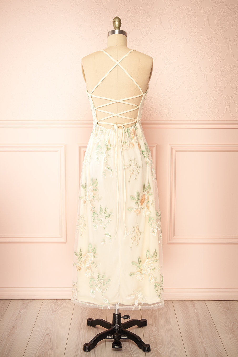 Hildred Embroidered Midi Dress w/ Open Back | Boutique 1861  back view