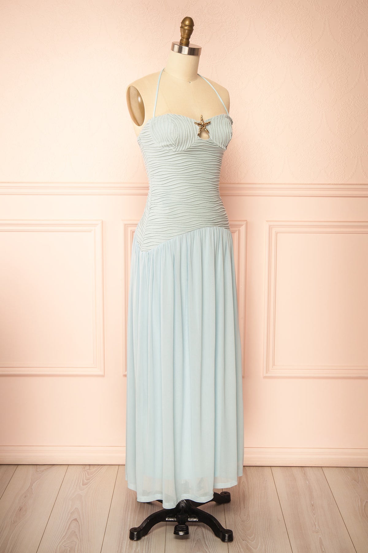 Himika | Light Blue Starfish Halter Maxi Dress