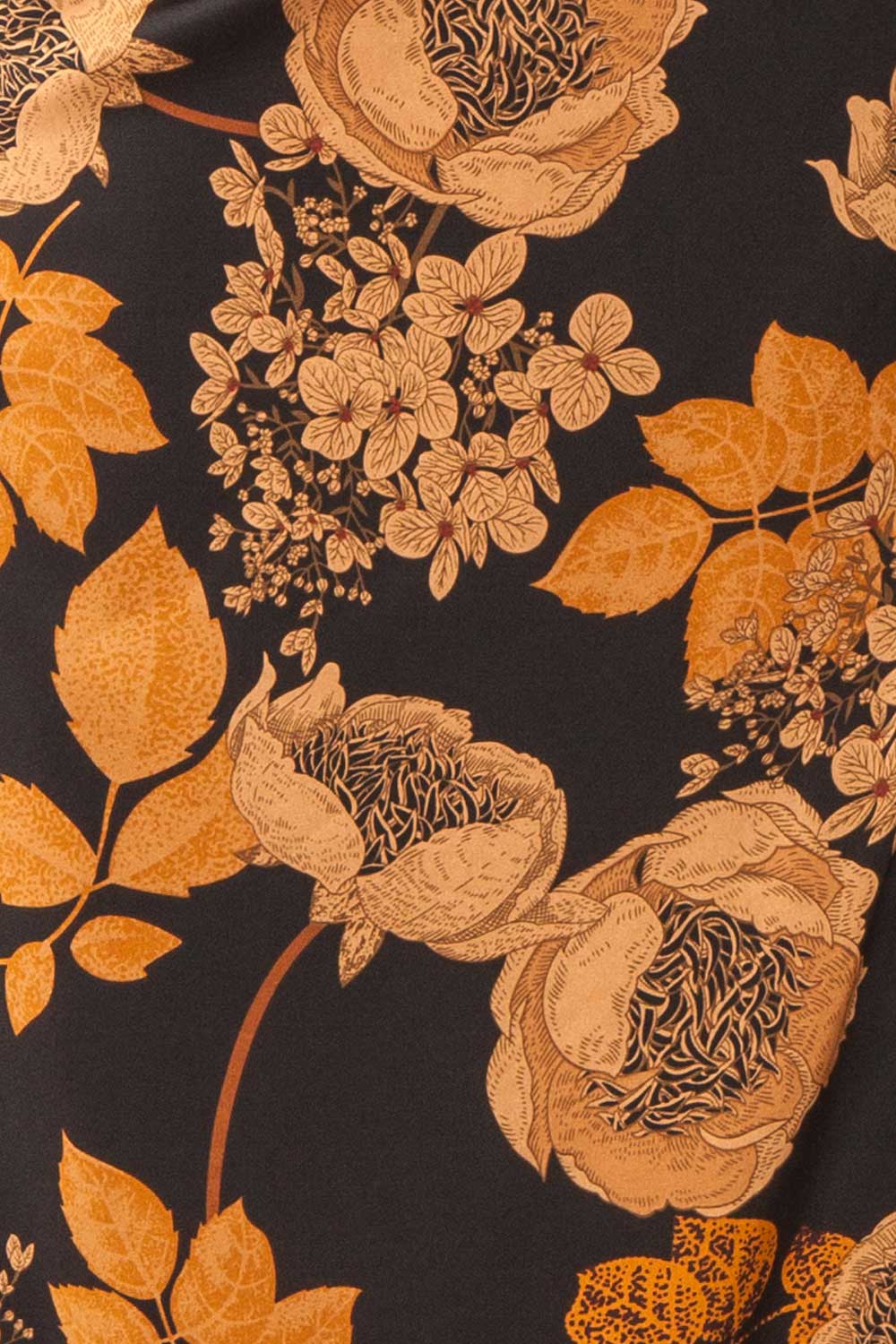 fabric of Hinaya Black Floral Cowl Neck Satin Midi Slip Dress from Boutique 1861