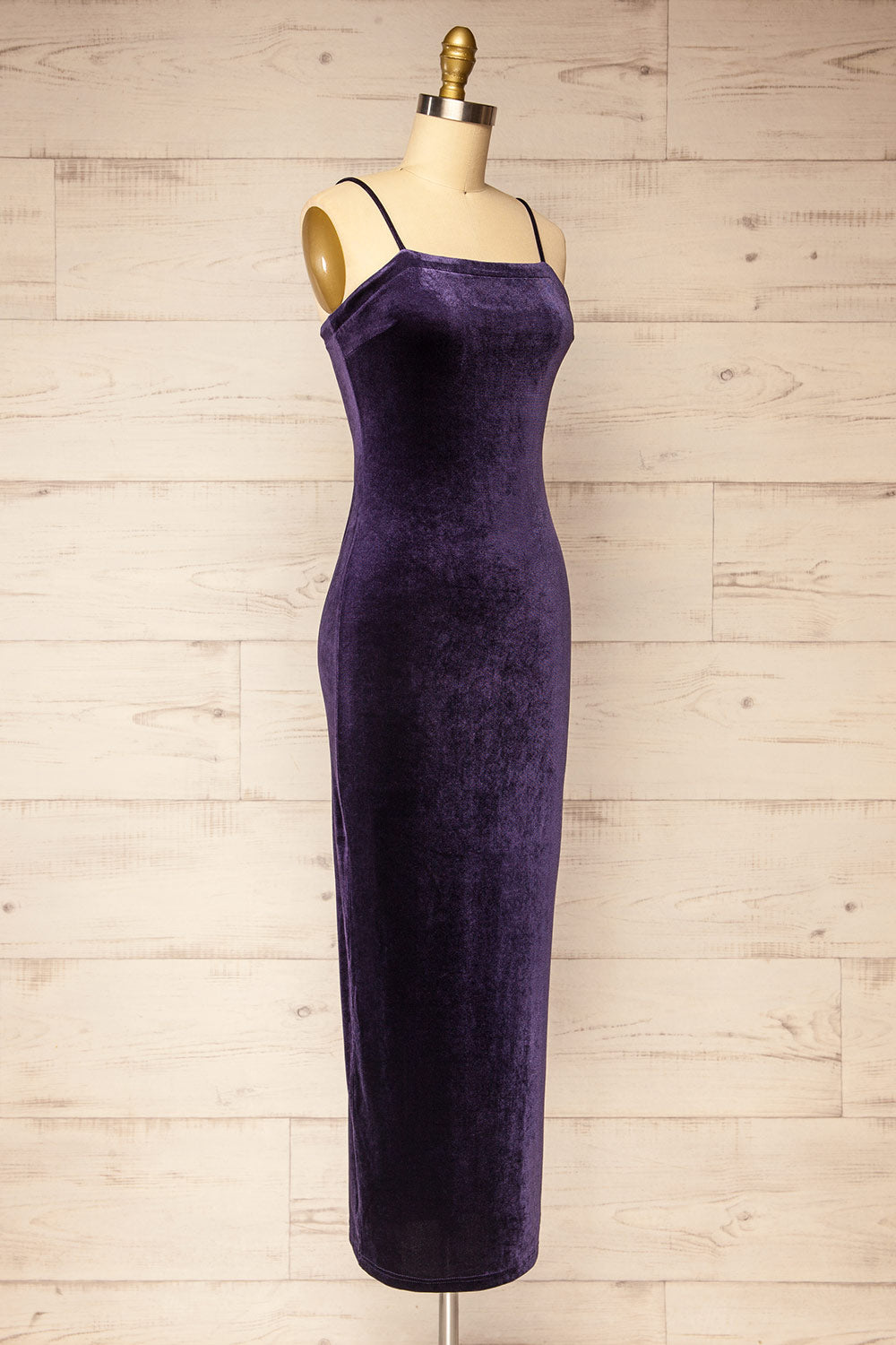 Hiroz Navy Velours Maxi Slip Dress | La petite garçonne side view