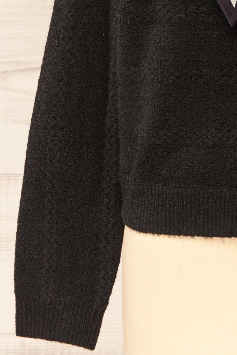 Hobart Black Preppy Cardigan with Scarf | La petite garçonne sleeve