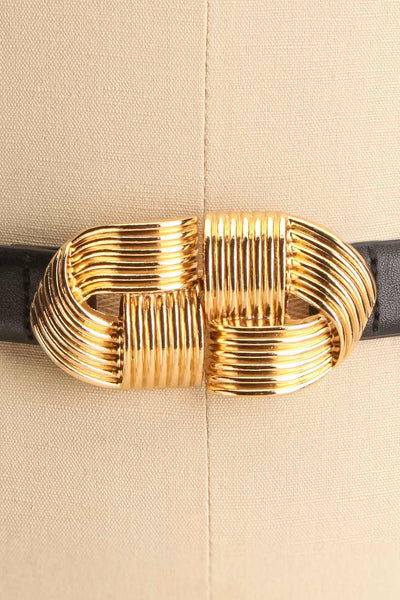 Homard Black Faux Leather Belt w/ Gold Buckle | La petite garçonne close-up