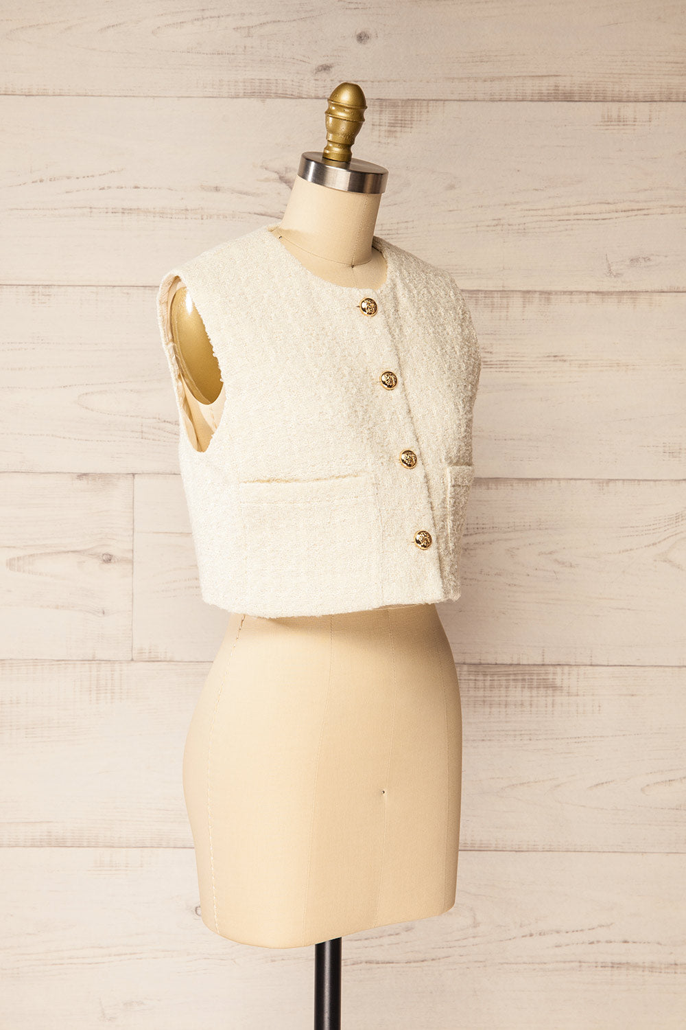 Honcho White Sleeveless Tweed Top | La petite garçonne side view