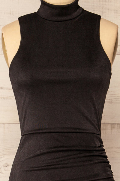 Honfleur Black Sleeveless Midi Dress | La petite garçonne front close-up