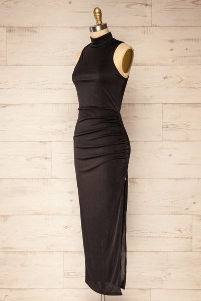 Honfleur Black Sleeveless Midi Dress | La petite garçonne side view