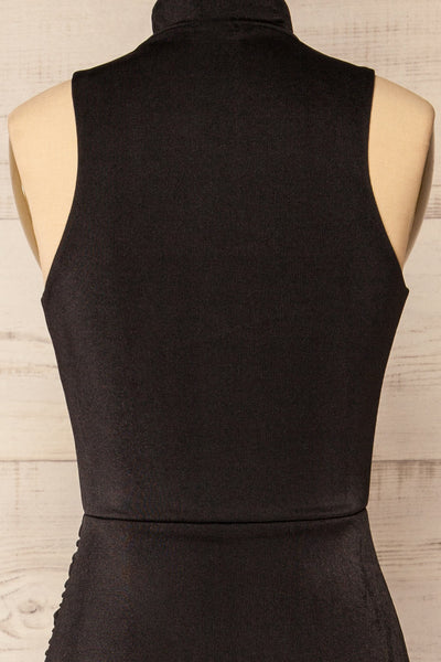 Honfleur Black Sleeveless Midi Dress | La petite garçonne back close-up