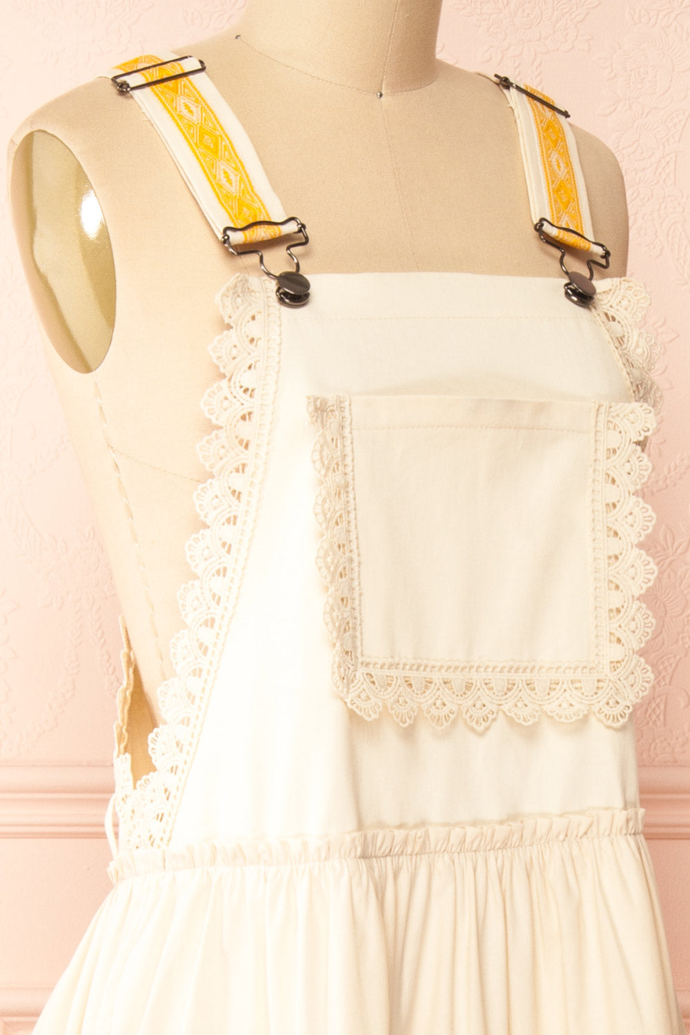 Hoolin Maxi Ivory Overall Dress | Boutique 1861 side close-up